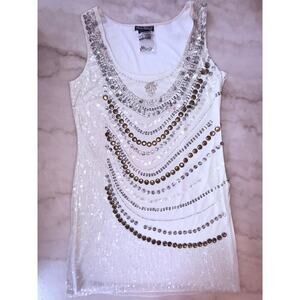 Vintage Pisarro Nights White Beaded Sequin Dress Size 14